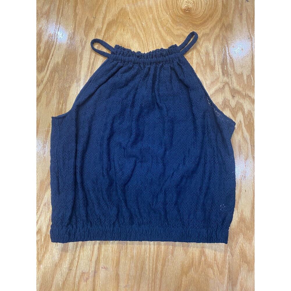 Ramy Brook Cropped Blouse Top Women's Large Blue Sleeveless Halter Hipster B55